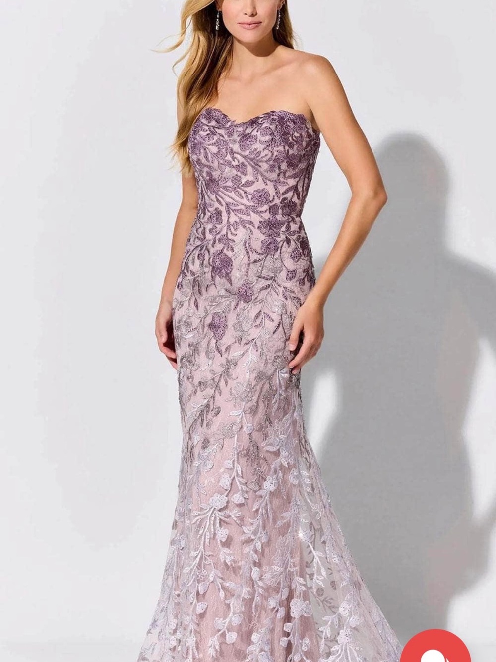 Strapless Embroidered Evening Gown in Lavender Pink